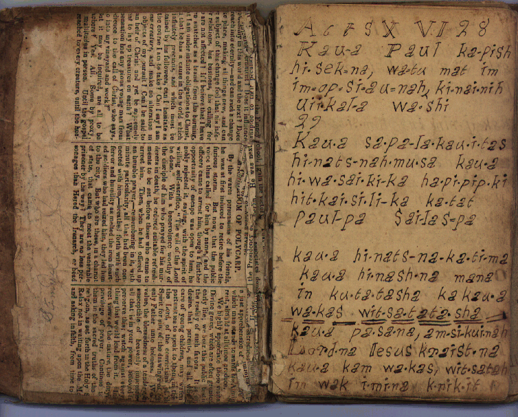Manuscript: Bible verses in the Nez Perce language