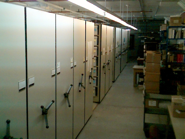 Main stacks in Special
 Collections, July 2003