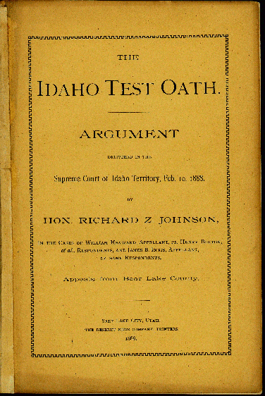 Book: The Idaho Test Oath (1888).