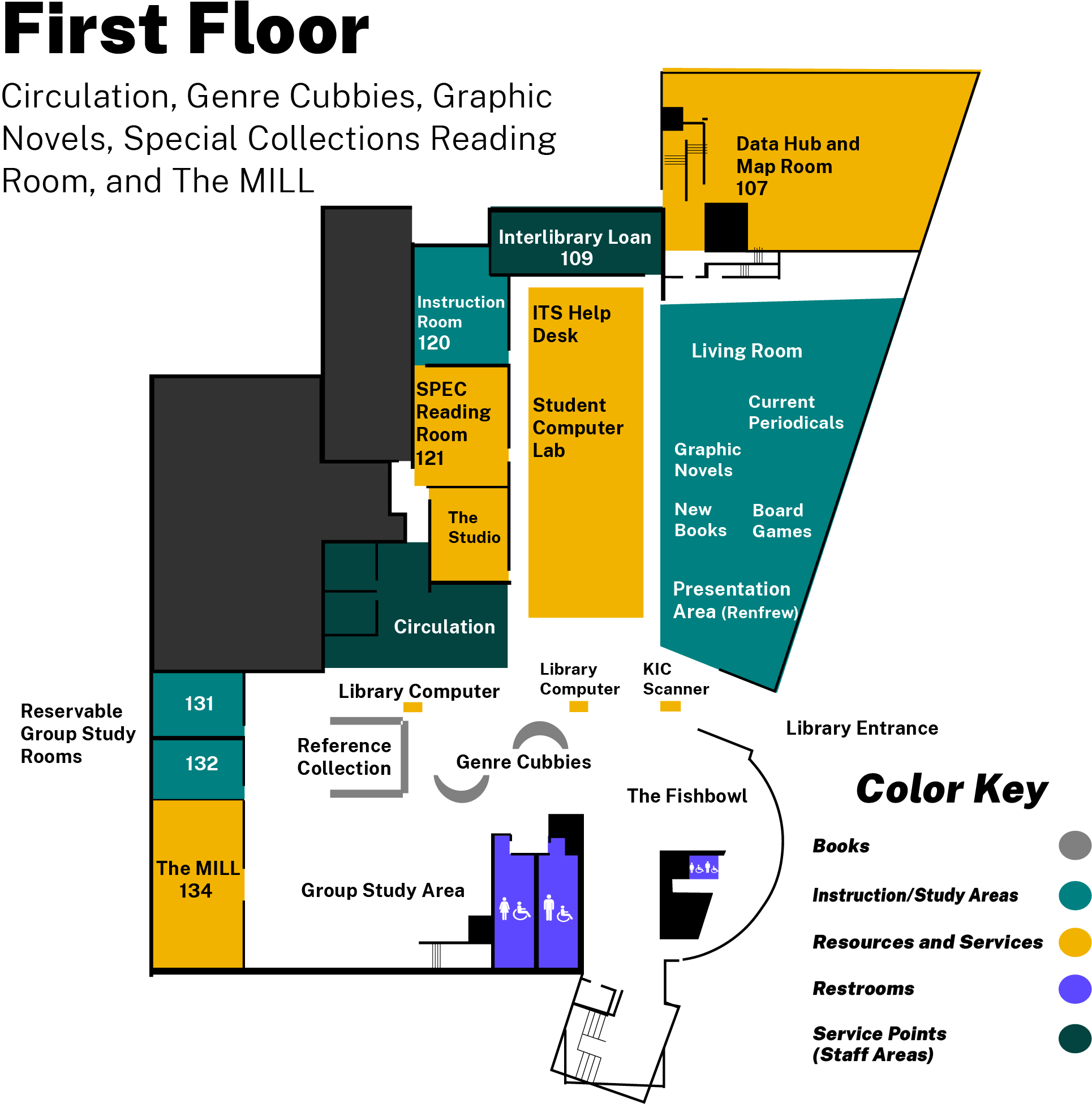 map of First Floor highlighting services as described in the content