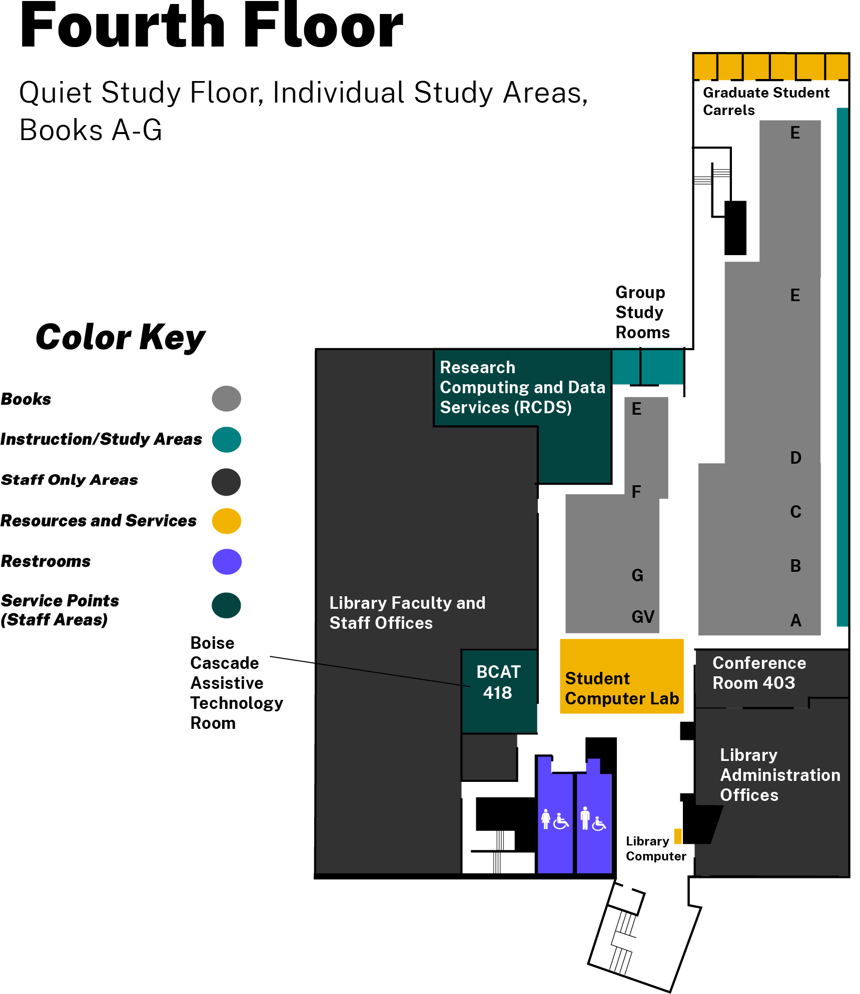 map of Fourth Floor highlighting services as described in the content