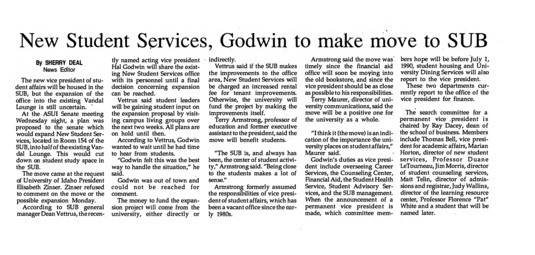 New Student Services, Godwin to Make Move to SUB