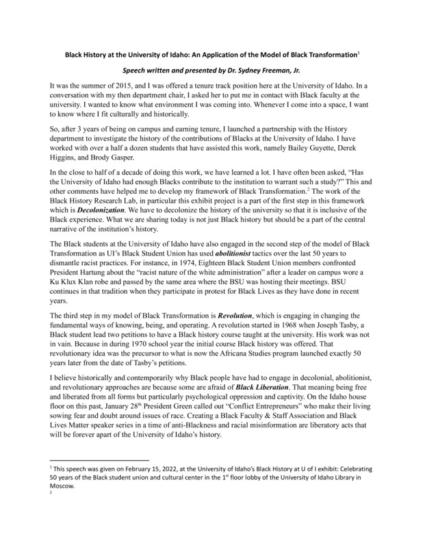 WHAT IS A GOOD WELCOME SPEECH FOR BLACK HISTORY PROGRAM AT A visual data 8