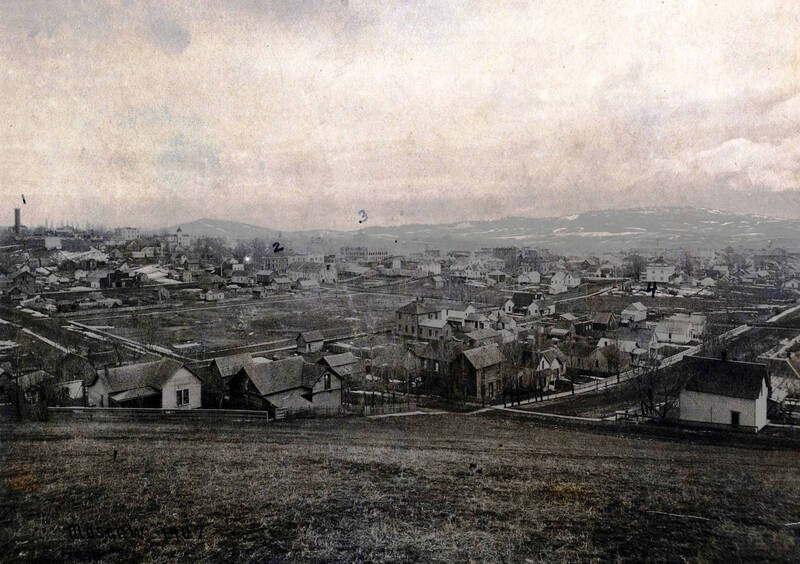 Visible: Old stand pipe water tower, Motter Wheeler Building, Latah County Courthouse, Lieuellan House
