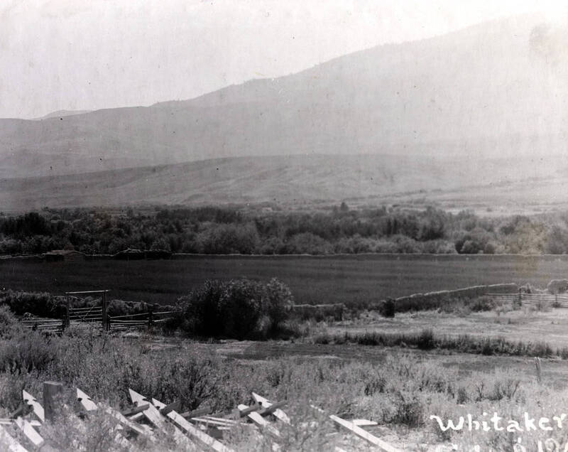 Panoramic view of Lemhi Valley showing remains of Fort Lemhi. Idaho.
