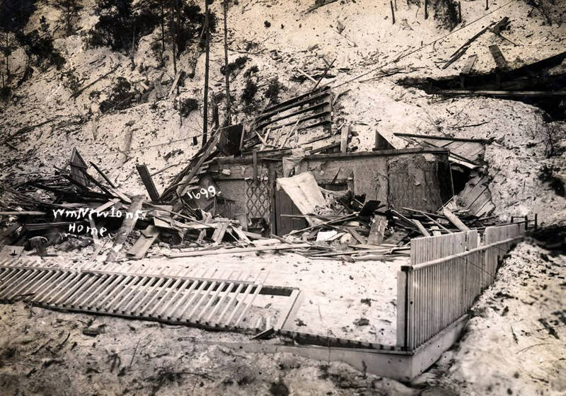 W.M. Newton home demolished by snowslide. Mace, Idaho.