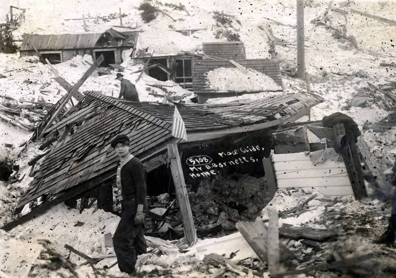 B. Barnett home demolished by snowslide. Mace, Idaho.