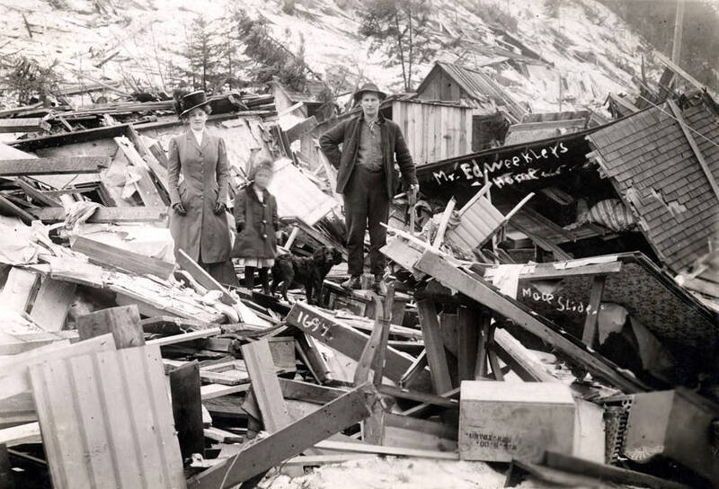 Ed Weekler home demolished by snowslide. Mace, Idaho.