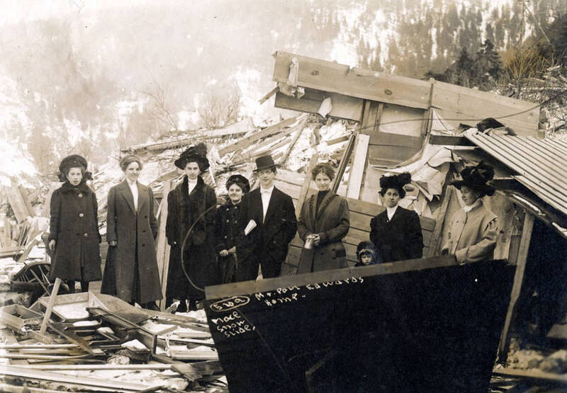 Paul Edwards home demolished by snowslide. Mace, Idaho.
