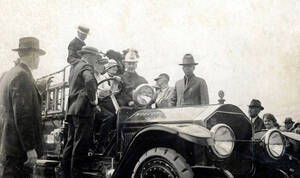 New fire truck. Mrs. Lucy Mix Day at wheel. Moscow, Idaho.