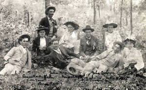 L-R: Lee Rauch, Samuella Huffaken, George Martin, John Mix, Margaret McCallie, Will Duncan, John Cochran, Nellie Mills, Allie Lygate?