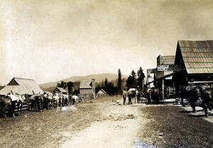 Street scene. Wilson Mercantile Co. and Clarkia Mercantile. Clarkia, Idaho.