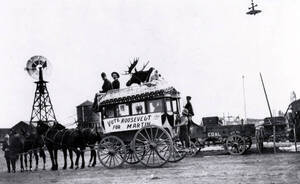 Sign on float reads, 'Vote for Roosevelt and Martin.'