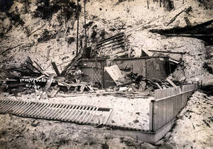 W.M. Newton home demolished by snowslide. Mace, Idaho.