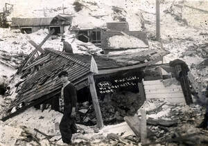B. Barnett home demolished by snowslide. Mace, Idaho.
