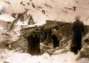 View of home demolished by snowslide. Mace, Idaho.