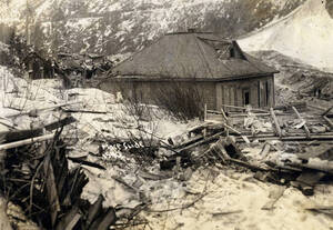 Homes demolished by snowslide. Mace, Idaho.