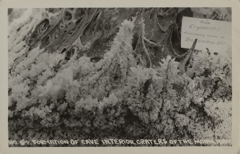 Postcard of crystal formations from a cave at the Craters of the Moon National Monument.