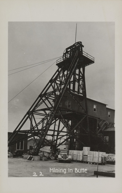 Postcard of mine buildings in Butte, Montana.