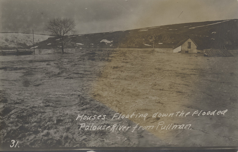 Postcard of a flood in Pullman, Washington in March, 1910.