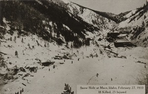 Postcard of Mace, Idaho after a snow slide in 1910.