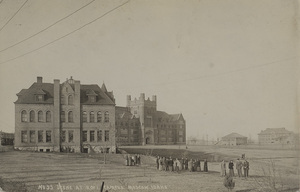 Postcard of students and buildings on the University of Idaho campus in Moscow, Idaho.
