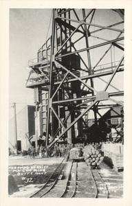 Postcard of men at a mine in Butte, Montana.