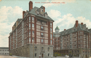 Postcard is of the old Portland Hotel, which is no longer standing, in Portland, Oregon.
