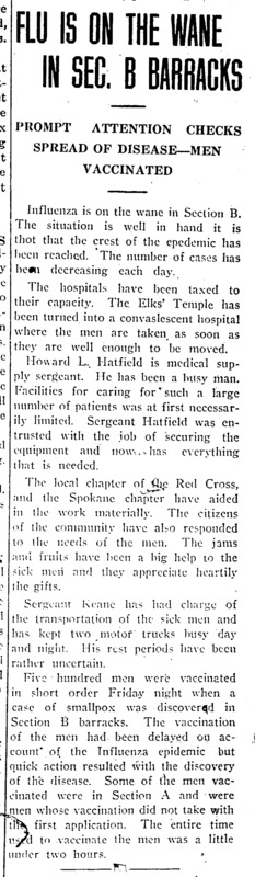 item thumbnail for Flu is on the Wane in Sec. B Barracks - Page 1