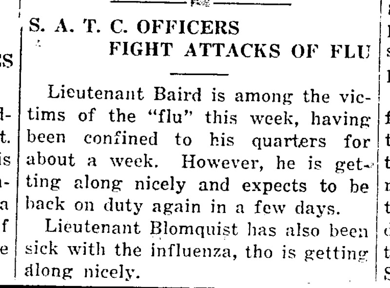 item thumbnail for S. A. T. C. Officers Fight Attacks of Flu - Page 1