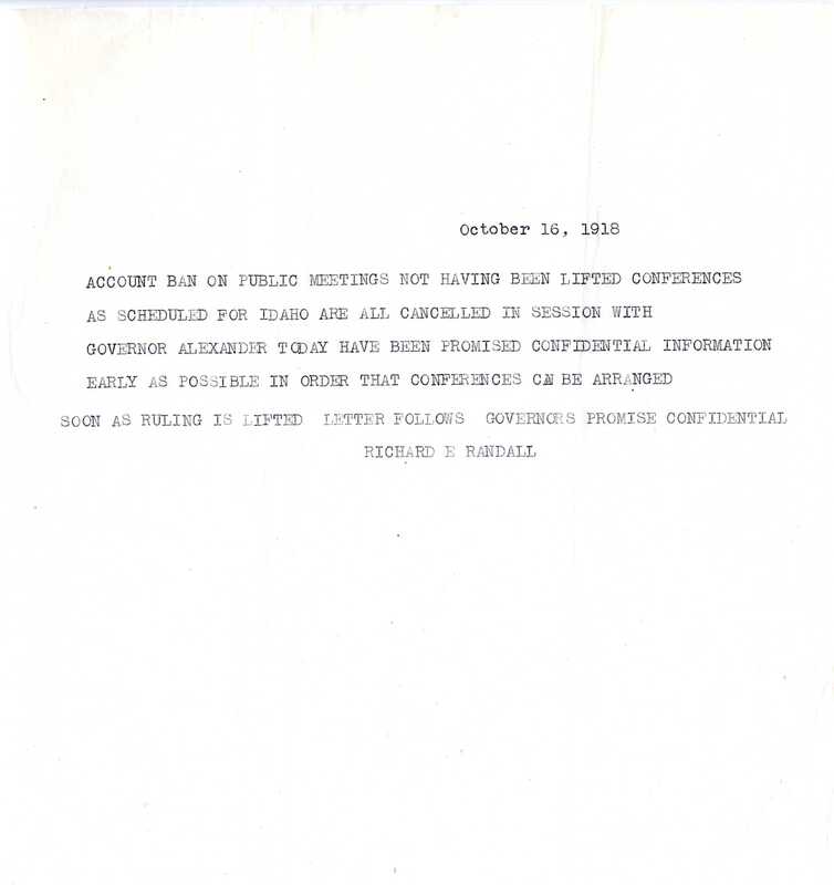 item thumbnail for Telegram from Richard E. Randall, October 16, 1918