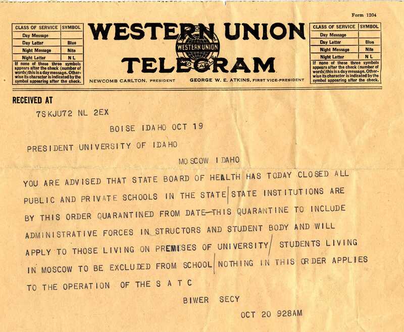 item thumbnail for Telegram from Biwer Secy to President Lindley, October 20, 1918