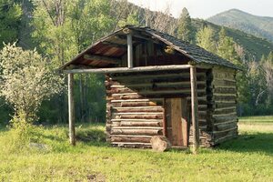 Small cabin built by Merl Wallace at Cabin Creek, restored