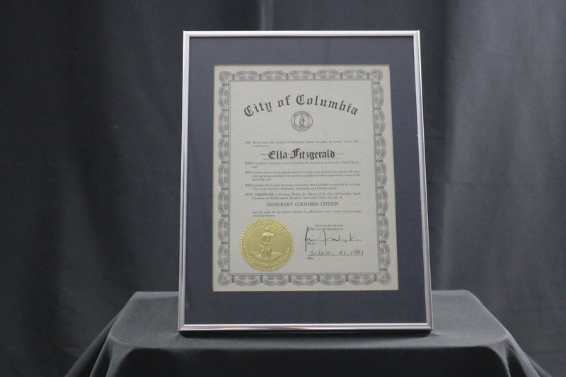 item thumbnail for Ella Fitzgerald's Honorary Columbian Citizen Certificate (Columbia, South Carolina)