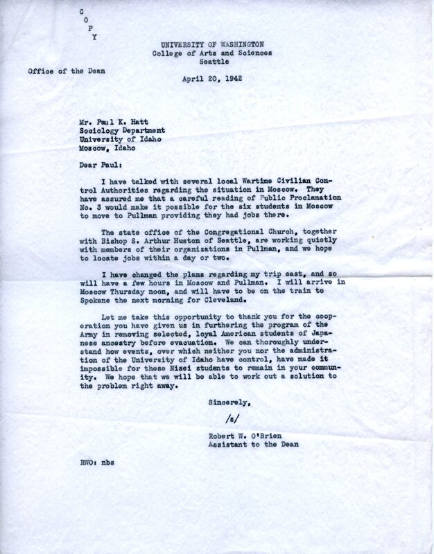 Letter from Robert W. O'Brien to Professor Paul K. Hatt