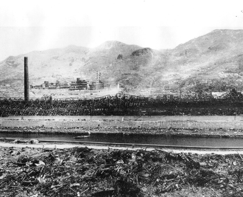 item thumbnail for Pressure of the blast bent the steel frame of the Mitsubishi Steel Works, 2400 feet south of ground zero at Nagasaki, away from the explosion.