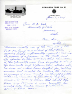 item thumbnail for Letter from Commander Rex Gross to President Dale