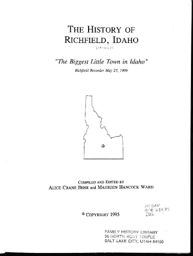 The history of Richfield, Idaho: The biggest little town in Idaho (book cover)