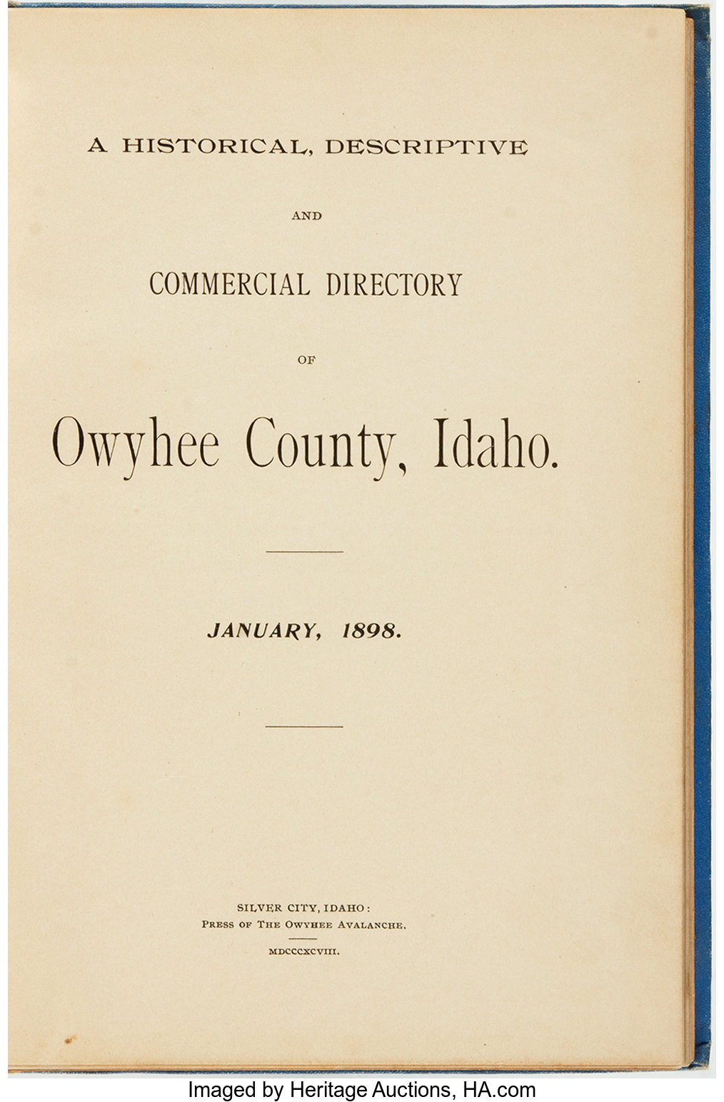 A Historical, descriptive and commercial directory of Owyhee County, Idaho (book cover)