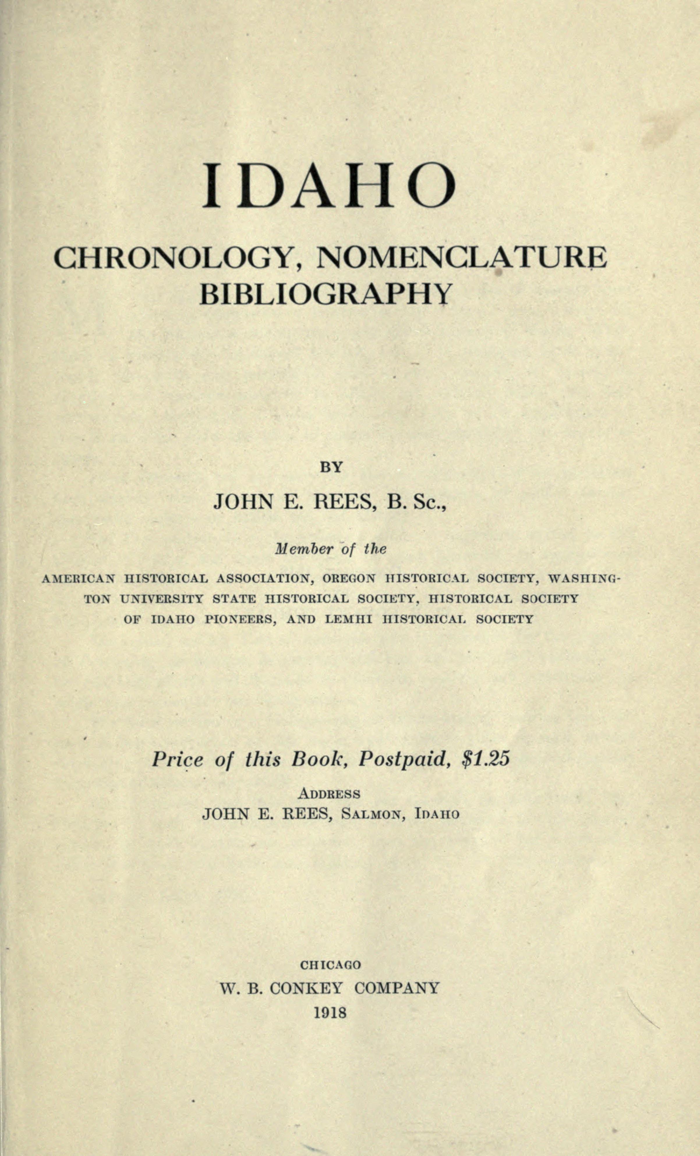 Idaho chronology, nomenclature, bibliography (book cover)