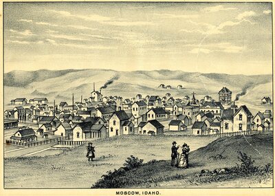 A panoramic drawing of Moscow, Idaho