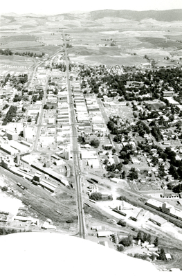 Aerial view of Moscow, Idaho Main Street