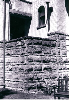 Exterior block wall of entrance to Carnegie Library
