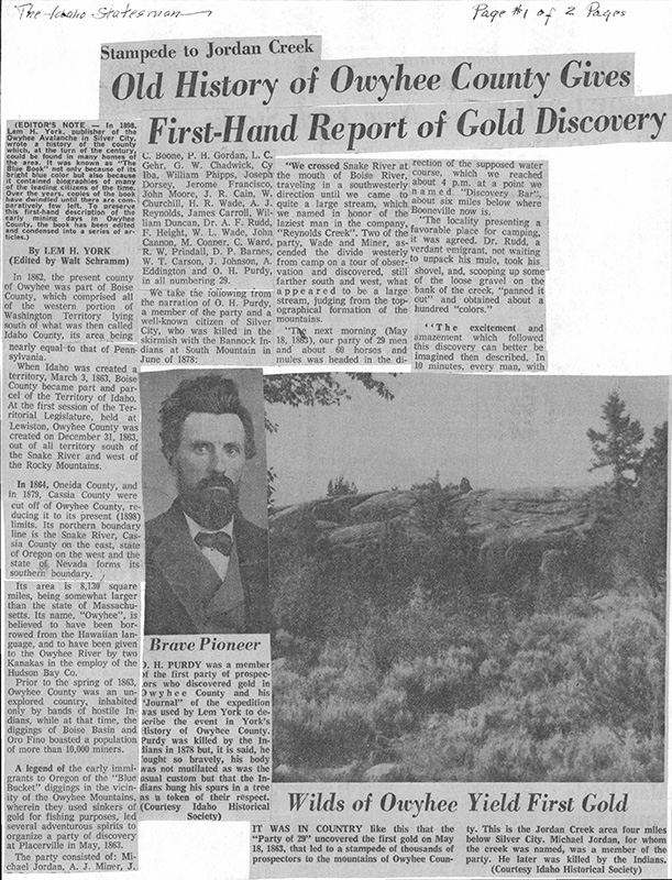 Owyhee County, Idaho Folder McCall Public Library Collection