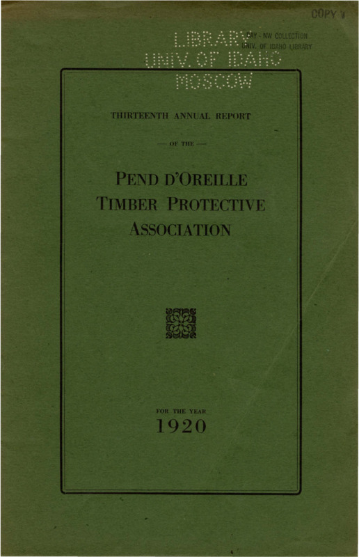 Thirteenth Annual Report of the Pend d'Oreille Timber Protective Association