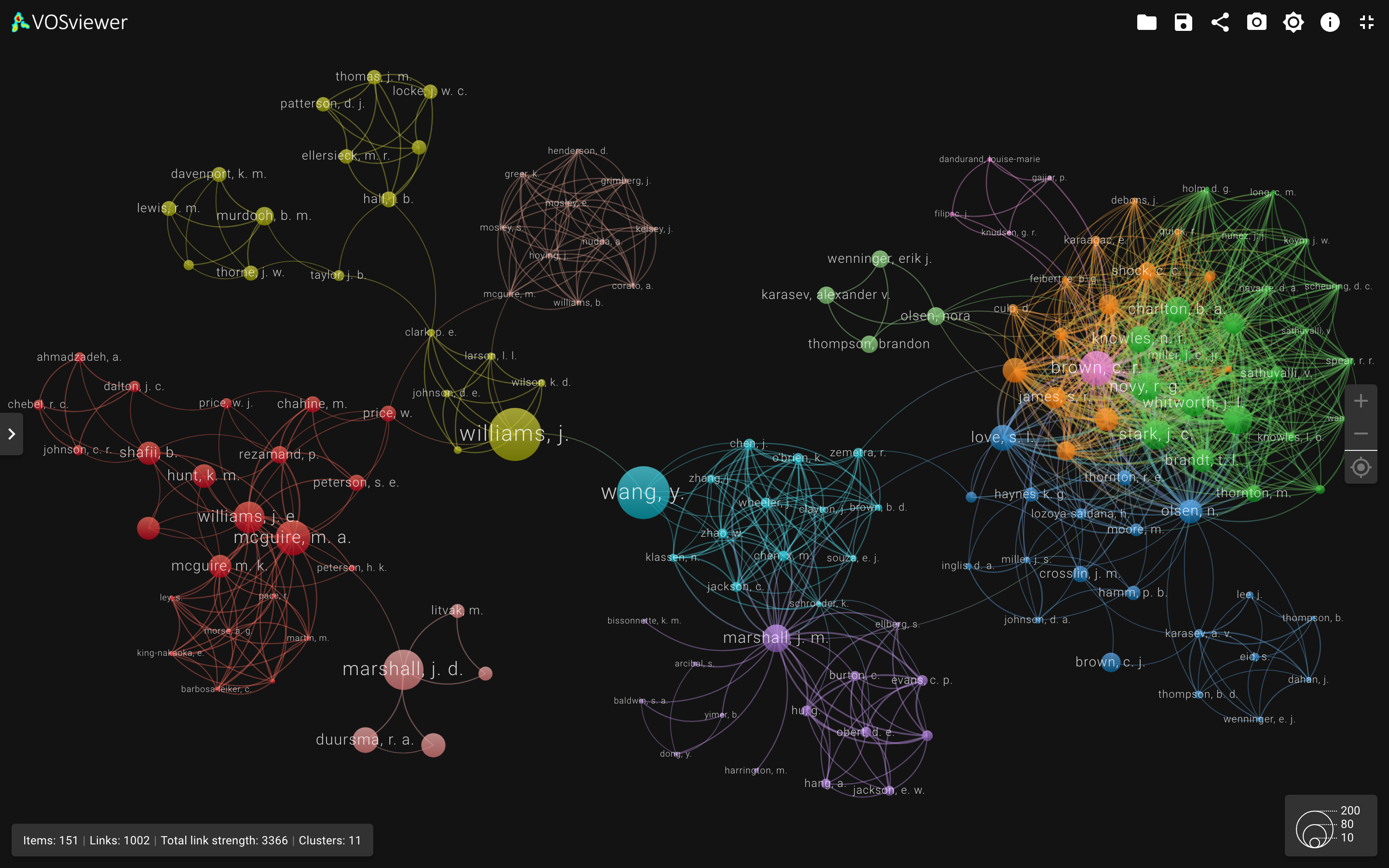Network visualization of citation connections between co-authors