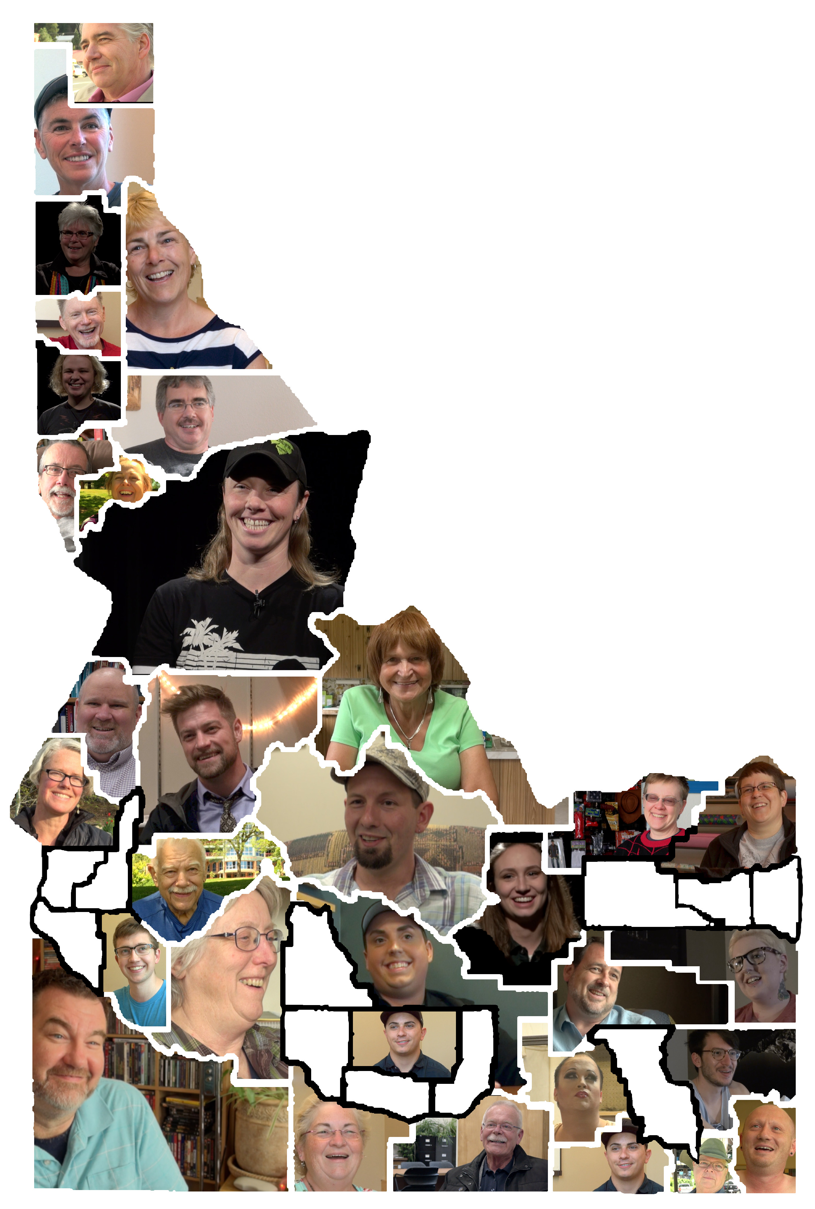 map of idaho with interviewee portraits