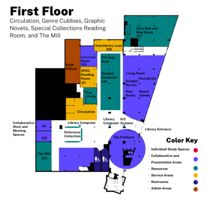 map of First Floor highlighting services as described in the content