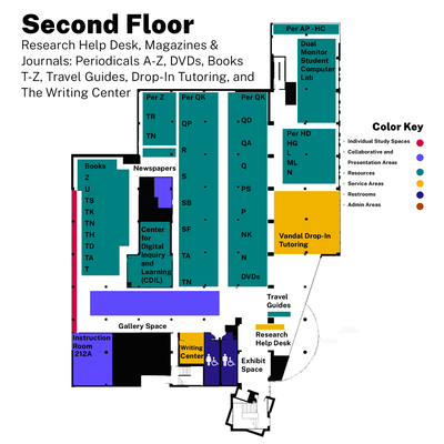 map of Second Floor highlighting services as described in the content
